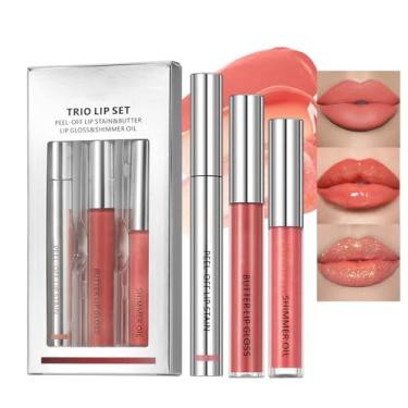 Imagem de Conjunto de delineador labial Peel Off, conjunto de batom líquido de brilho labial à prova d'água de longa duração, à prova d'água, rosa, brilho labial, manchas labiais hidratantes para mulheres (rosa