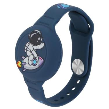 Imagem de Pulseira Infantil de Silicone para AirTag, Ajustável, Impermeável, Anti Perda, Suporte Rastreador GPS Designs Divertidos (Azul Astronauta)