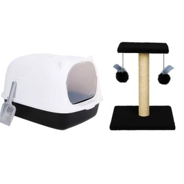 Imagem de GenéricoCaixa de Areia Grande Fechada Toalete Banheiro do gato com Pá Higiênica + arranhador preto