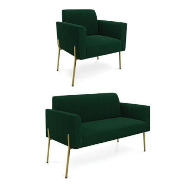 Imagem de Namoradeira E Poltrona Pé Ferro Dourado Marisa Bouclê Verde D03 - D'ro