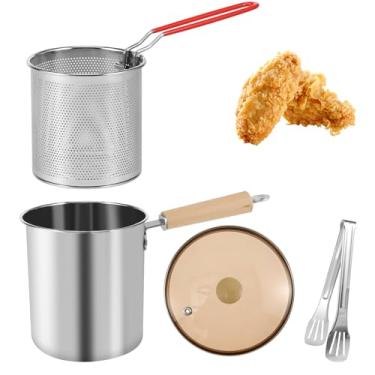 Imagem de XYDHQS Panela de fritadeira, panela de aço inoxidável 3L antiderrapante com tampa de clipe de comida, mini panela de óleo para fritar peixe, camarão, frango, frango