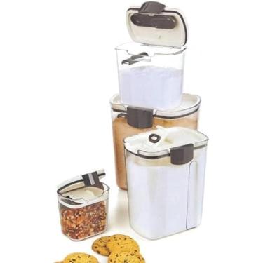 Imagem de Kit 4 Potes Hermético de Plástico - Mini Dispenser, Açucareiro, Porta Grãos e Multi Dispenser - Armazenamento de Alimentos, Conservação, Organização e Praticidade na Cozinha
