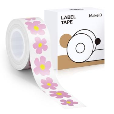 Imagem de MakeID Refil de fita adesiva E1 Q1, 16 mm x 4 m (1,6 cm x 13') adesivo contínuo laminado térmico à prova d'água autoadesivo multiuso substituição de fita de etiquetagem