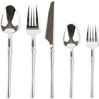 Imagem de Infinity Flatware Deluxe SIlver Combo – 40 unidades | Conjunto de talheres de plástico descartáveis premium com 8 garfos de jantar, 8 garfos de salada, 8 facas, 8 colheres de sopa e 8 colheres de chá
