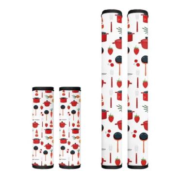 Imagem de HUISEFOR Conjunto de 4 capas de alça de geladeira de morango, antiderrapante, para micro-ondas, fogão, máquina de lavar louça, alças decorativas para eletrodomésticos, presente para amigos