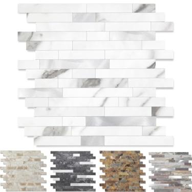 Imagem de Yipscazo 20 folhas de revestimento de azulejo de metal de pedra, cole em azulejos para cozinha, banheiro, lavanderia, acampamento, lareira (30 x 30 cm, metal branco mármore)