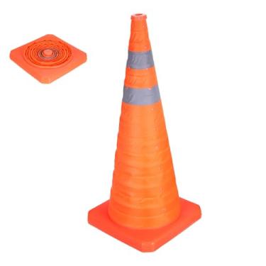 Imagem de PATIKIL Cones de trânsito dobráveis de 71 cm, cones de segurança laranja com colarinho refletivo, cones de cautela para estacionamento, treinamento, prática, emergência na estrada, barreira