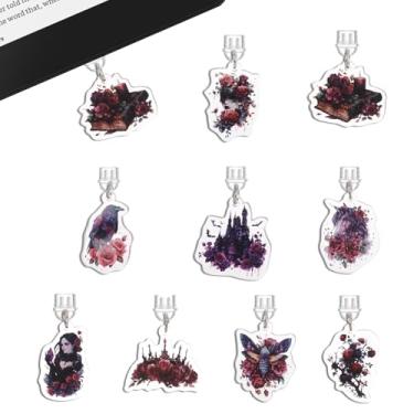 Imagem de TAKEALOOKO Berloques de plugue de poeira tipo C para Kindle - 9 peças de acessórios de porta USB-C com tema romântico, preto gótico, romance, para livros vintage escuros, pingentes decorativos