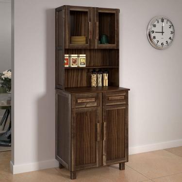 Imagem de Armário de Cozinha Sergipe 4 Portas 2 Prateleiras com Vidro Imbuia Naturall - Rodmoveis