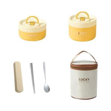 Imagem de Conjunto de Lancheira Bento Térmica de Aço Inoxidável - Portátil e Iso