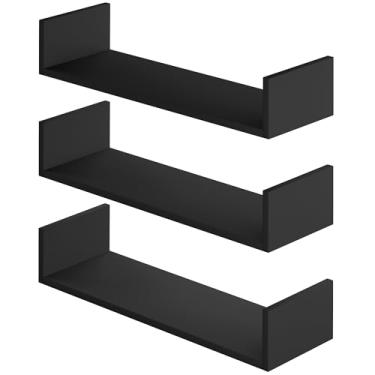 Imagem de Kit 3 Prateleiras de Parede Multiuso Nicho U 60x20cm em Mdf Reforçado 15mm Preto
