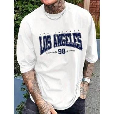 Imagem de Camiseta Masculina Casual Algodão Estampa Los Angeles Basica - crushed