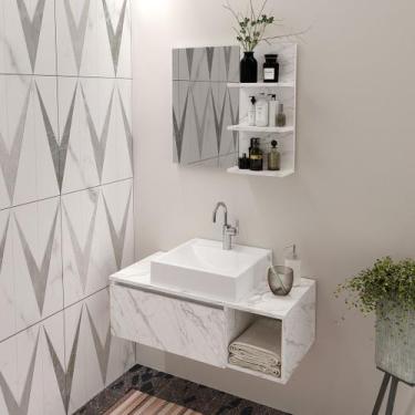 Imagem de Conjunto de Banheiro com Balcão Gabinete Suspenso 1 Porta e Nicho e Es