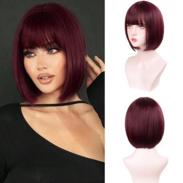 Imagem de Peruca cor T Wine Red Bob 30 cm com franja de cabelo sintético - T-col