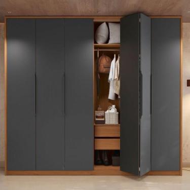 Imagem de Guarda-Roupa Casal Velasco 6 Portas 4 Gavetas Canela/Grafite - Kappesb