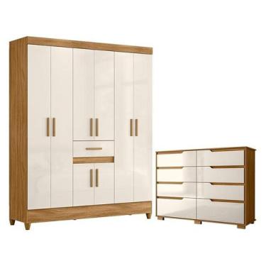 Imagem de Guarda Roupa Casal Portugal e Cômoda Georgia Freijó Off White  Moval