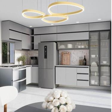Imagem de Cozinha Modulada 15 Peças 11 Aéreos 3 Balcões 1 Cristaleira Nara CabeC