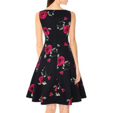 Imagem de Vestido feminino de renda com estampa de moda sem mangas com decote em