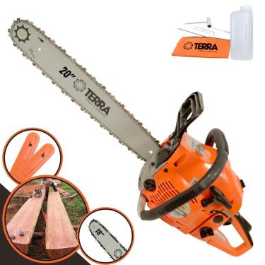 Imagem de Motosserra Motor Serra Terra MT-520 À Gasolina Motor 2T 52cc 2,5HP de Potência Alta Rotação e Performance Com 2 Sabres e 2 Correntes