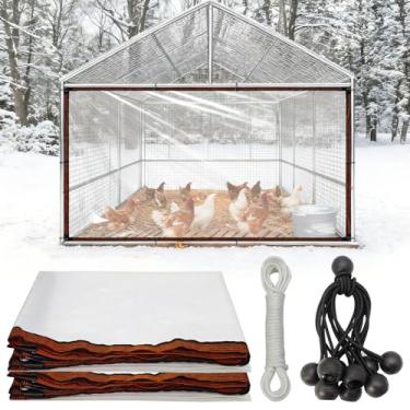 Imagem de YIGNEY 2 peças de capa anticongelante à prova d'água para o inverno - com cordões elásticos de bola, pano de sombra para galinheiros grandes, caneta de corrida para galinheiros, lona para galinheiro