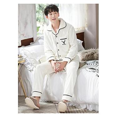 Imagem de ifgswopq Conjunto de pijama masculino de inverno masculino inverno grosso quente flanela conjuntos de pijama masculino manga longa plus size pijama roupa de dormir casual pijama pijama (cor