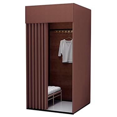 Imagem de Provador de loja de roupas, divisor de vestiário portátil, com cortina de sombreamento e gancho, moldura preta, vestiário temporário, para bengaleiro de boutiques de escritório (cor: C, tamanho: C 100