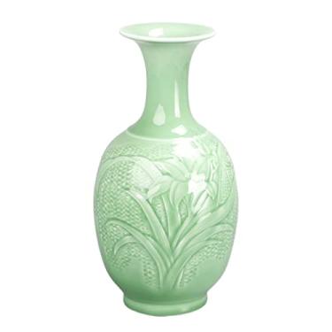 Imagem de Vaso de flores, vaso de cerâmica, esmalte azul, orquídea, alívio, 36 cm, grande, decoração de porcelana, vaso de flores, casa, sala de estar, mesa de jantar, decoração, ornamento