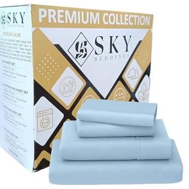 Imagem de SKY BEDDINGS Jogo de lençóis 100% algodão 4 peças - 400 fios de cetim trançado, conjunto de lençóis Queen olímpicos 167.6 cm x 203.2 cm com bolsos profundos de 38.1 cm, resfriamento, respirável