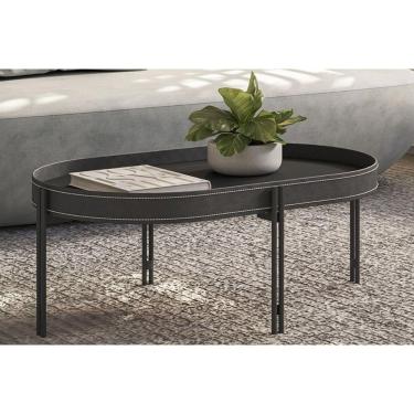 Imagem de Mesa Lateral p/ Sala Monaco Organico Pés Metalico 93x57cm Preto - Linea Brasil