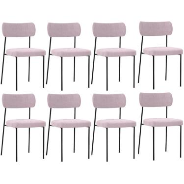 Imagem de Kit 08 Cadeiras Estofadas Para Sala De Jantar Melina L02 Bouclê Rosê - Lyam Decor