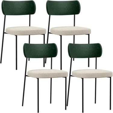 Imagem de Kit 04 Cadeiras Para Sala De Jantar Melina L02 Facto Verde Musgo Linho Champagne - Lyam Decor