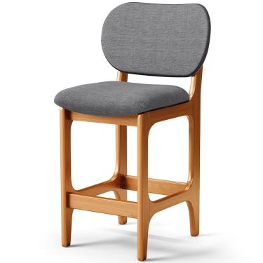 Imagem de Banqueta Baixa Bar Cozinha E Sala De Jantar Fixa Betta L02 Imbuia Linho Cinza Escuro - Lyam Decor