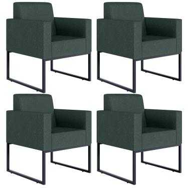 Imagem de Kit 04 Poltronas Decorativa Sala Recepção Base Fixa De Metal Helô L02 Linho Verde Musgo - Lyam Decor