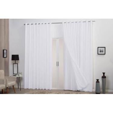 Imagem de Cortina Branca Voil Com Forro Microfibra 4,00X2,30 Decoração - Lm Deto