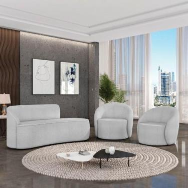 Imagem de Sofá 3 Lugares Orgânico 180cm Morgan E 2 Poltronas Lua Bouclê Cinza - 