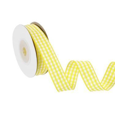 Imagem de PATIKIL Fita guingão de 10 jardas x 1,5 cm, fita xadrez de nylon quadriculada para presente para grinalda de laço de ação de graças, artesanato, aniversário, casamento, amarelo