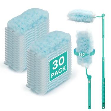 Imagem de Kit de espanador resistente de 360° com alça de extensão e refis de espanador de 30 unidades, espanador estático para limpeza de eletrônicos, móveis, persianas, ventiladores de teto
