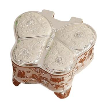 Imagem de Dynwave Caixa de joias em formato de borboleta, porta-joias, decoração para casa, cômoda, caixa de joias, organizador para anéis e brincos, Prata