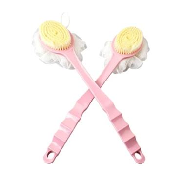 Imagem de Escova 2 em 1 Esfoliante de Costas para Banho Com Esponja e Alça Estendida(2 uni menina,escova 2em1)