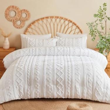 Imagem de MR&HM Conjunto de edredom solteiro GG, branco, 5 peças, cama estilo casa de fazenda em uma bolsa com 1 edredom, 1 fronha, 1 lençol de cima, 1 lençol com elástico para dormitório universitário