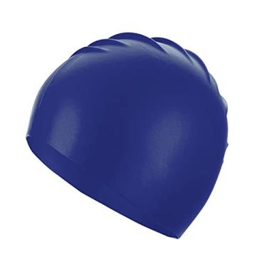 Imagem de Touca de natação unissex de silicone macio para treinamento à prova d'água para mulheres e homens chapéu de natação de cabelo comprido azul marinho
