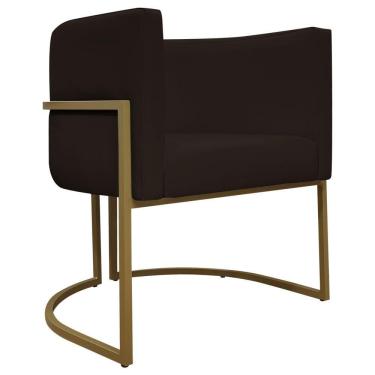 Imagem de Poltrona Decorativa Recepção Luna Base De Ferro Dourada - Marrom Corino