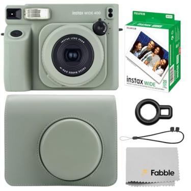 Imagem de Fujifilm Câmera instantânea Instax Wide 400 (verde sálvia) pacote com filme instantâneo Instax Wide (20 folhas), com acessórios incluindo capa de câmera de couro