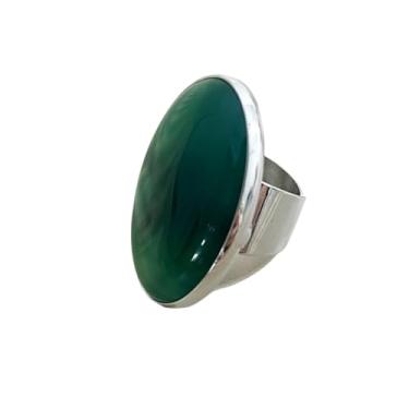 Imagem de YGLINE Anel de noivado de ágata natural, anel oval de pedra, presentes femininos, tamanho ajustável (verde)