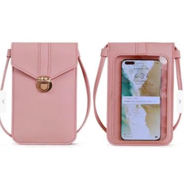 Imagem de Bolsa tiracolo feminina para celular com tela sensível ao toque de 17,8 cm com janela transparente, bolso para moedas e alça ajustável – Bolsa leve para celular pendurada para viagens, compras