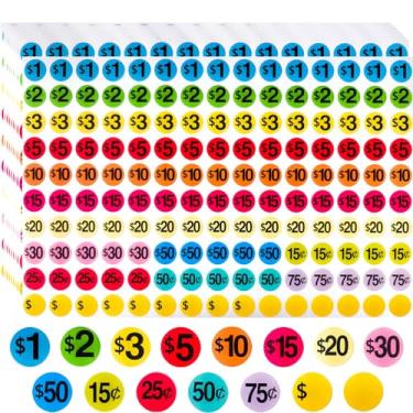 Imagem de Calcomanías de precio de venta de garaje, 1500 piezas de calcomanías de venta de Patio, etiquetas de precio redondas de 3/4 pulgadas, múltiples denominaciones, Colores brillantes