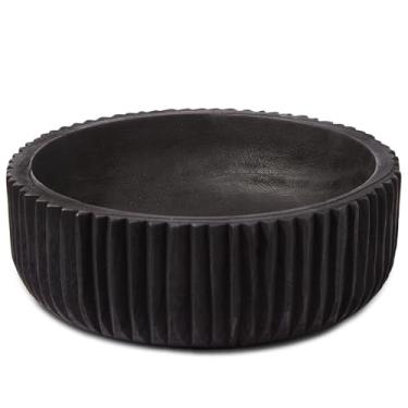 Imagem de DN DECONATION Tigela decorativa de madeira, fruteira de madeira preta de 25 cm para decoração de casa rústica, tigelas para decoração de casa de fazenda, mesa de centro de mesa, entrada, sala de estar