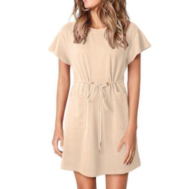 Imagem de Vestido feminino EVALESS com babados, manga curta, linha A e bolsos