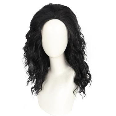 Imagem de Peruca, traje de rock retrô, cosplay, 40 cm, preta, ondulada, 16 poleg