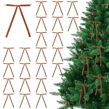 Imagem de DICOSMETIC 30 peças laço de árvore de Natal de veludo 17,5 cm fita de camelo laço vintage artesanato laços ornamento para guirlanda de porta, guirlanda de presente, sacos de doces decorações de festa